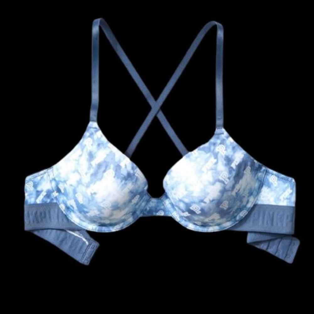 🌃Pink Starbright Tie Dye White Logo Push Up Bra🌃